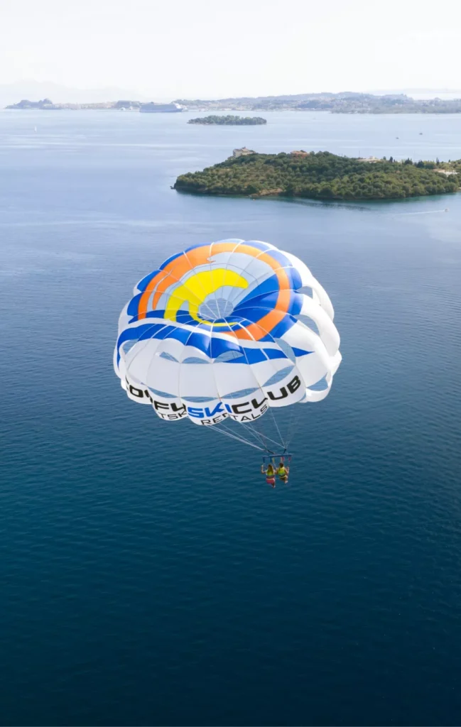 corfu ski club parasailing with brand